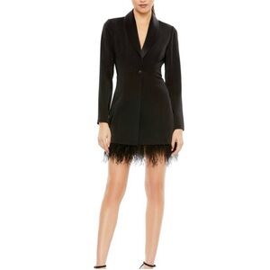 NWT Mac Duggal Ieena Feather Trim Tuxedo Mini Dress Black Size 12